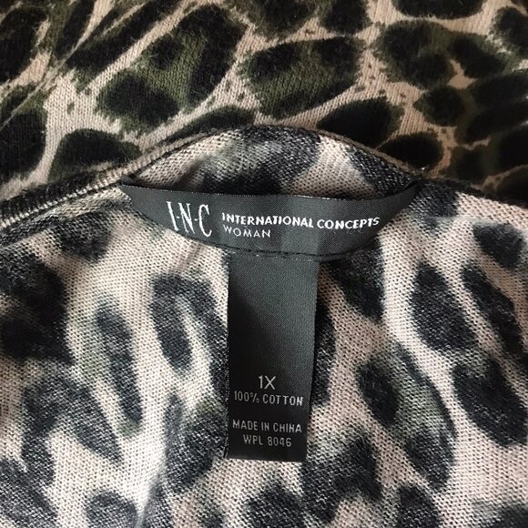 INC International Concepts - Ruffle Collar Pocket Cardigan - Green Leopard - 1X - Picture 9 of 9